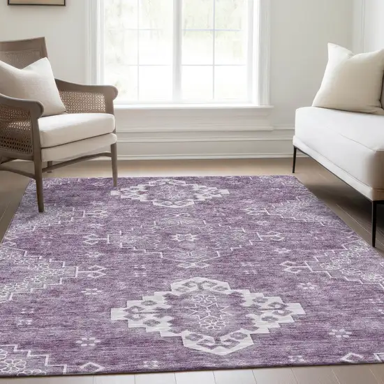 Lavender Plum And Ivory Medallion Washable Indoor Outdoor Area Rug Photo 7