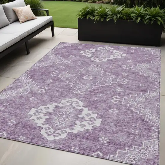 Lavender Plum And Ivory Medallion Washable Indoor Outdoor Area Rug Photo 1