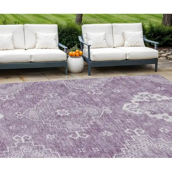 Lavender Plum And Ivory Medallion Washable Indoor Outdoor Area Rug Photo 1