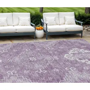 Photo of Lavender Plum And Ivory Medallion Washable Indoor Outdoor Area Rug