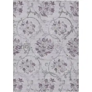 Photo of Lavender Purple And Gray Floral Washable Indoor Outdoor Area Rug