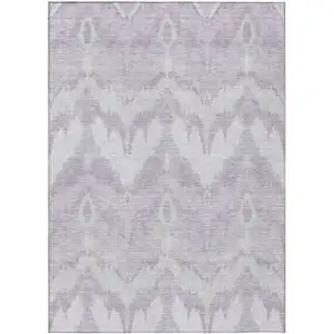 Photo of Lavender Purple And Gray Ikat Washable Indoor Outdoor Area Rug