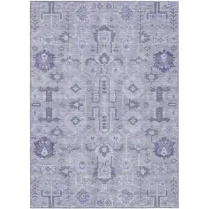 Photo of Lavender Purple And Gray Oriental Washable Indoor Outdoor Area Rug