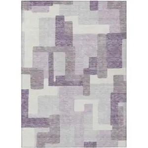 Photo of Lavender Purple And Ivory Abstract Washable Indoor Outdoor Area Rug