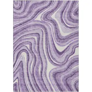 Photo of Lavender Purple And Ivory Abstract Washable Indoor Outdoor Area Rug