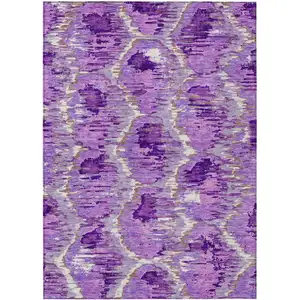 Photo of Lavender Purple And Ivory Abstract Washable Indoor Outdoor Area Rug