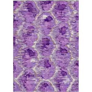 Photo of Lavender Purple And Ivory Abstract Washable Indoor Outdoor Area Rug