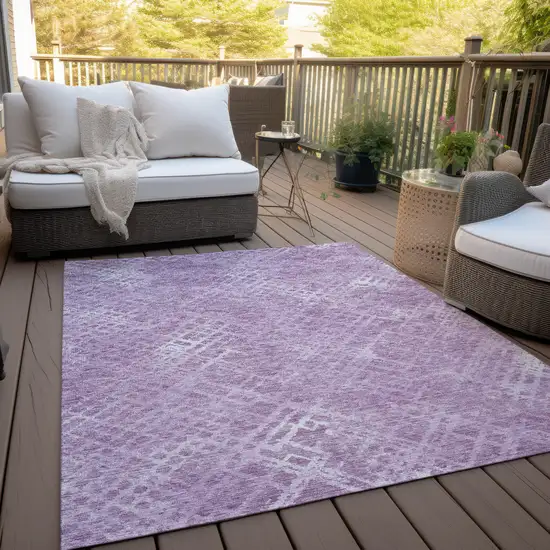 Lavender Purple And Ivory Geometric Washable Indoor Outdoor Area Rug Photo 8