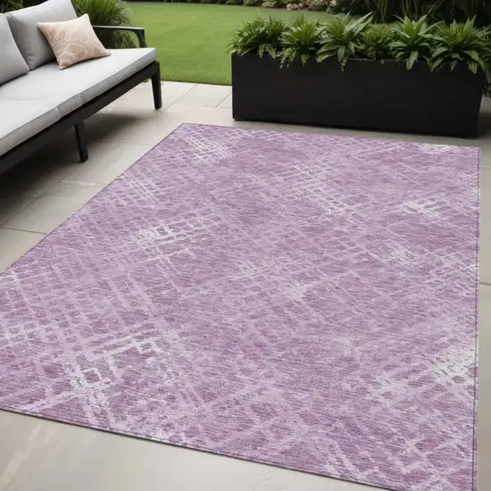 Lavender Purple And Ivory Geometric Washable Indoor Outdoor Area Rug Photo 1