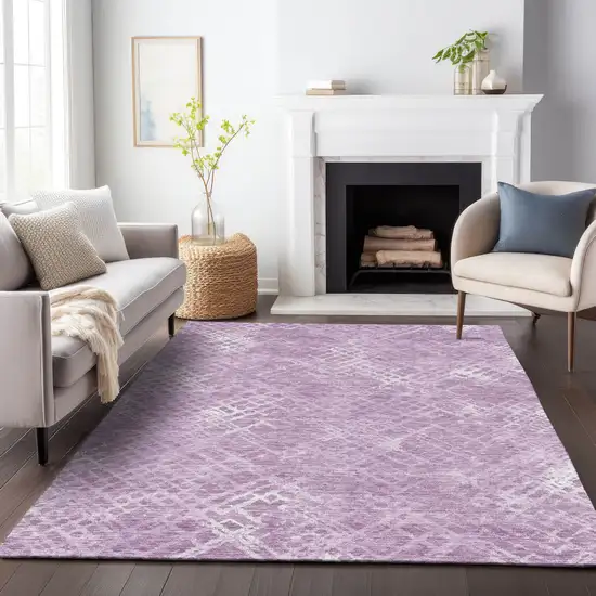 Lavender Purple And Ivory Geometric Washable Indoor Outdoor Area Rug Photo 9