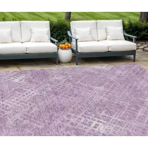 Photo of Lavender Purple And Ivory Geometric Washable Indoor Outdoor Area Rug