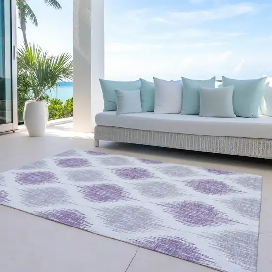 Lavender Purple And Ivory Ikat Washable Indoor Outdoor Area Rug Photo 7