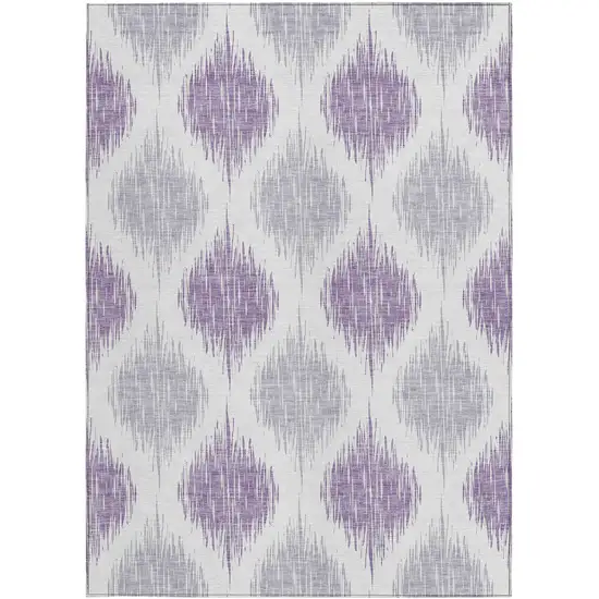 Lavender Purple And Ivory Ikat Washable Indoor Outdoor Area Rug Photo 6