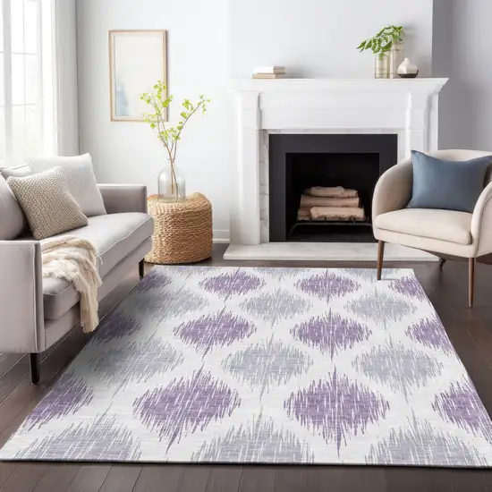 Lavender Purple And Ivory Ikat Washable Indoor Outdoor Area Rug Photo 8