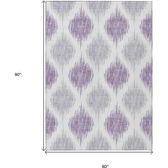 Lavender Purple And Ivory Ikat Washable Indoor Outdoor Area Rug Photo 3