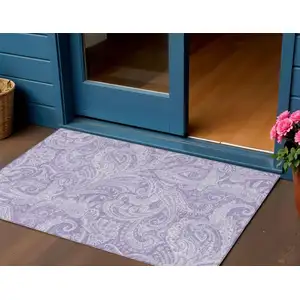 Photo of Lavender Purple And Ivory Paisley Washable Indoor Outdoor Area Rug