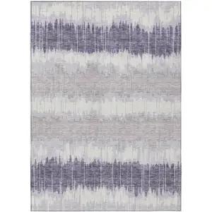 Photo of Lavender Purple And Ivory Striped Washable Indoor Outdoor Area Rug