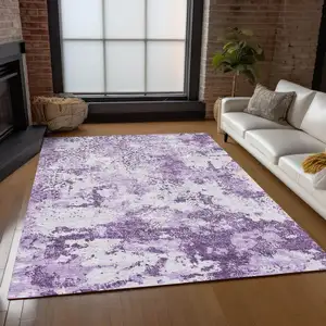 Photo of Lavender Purple And Lilac Floral Washable Indoor Outdoor Area Rug