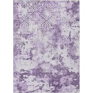 Photo of Lavender Purple And Lilac Floral Washable Indoor Outdoor Area Rug