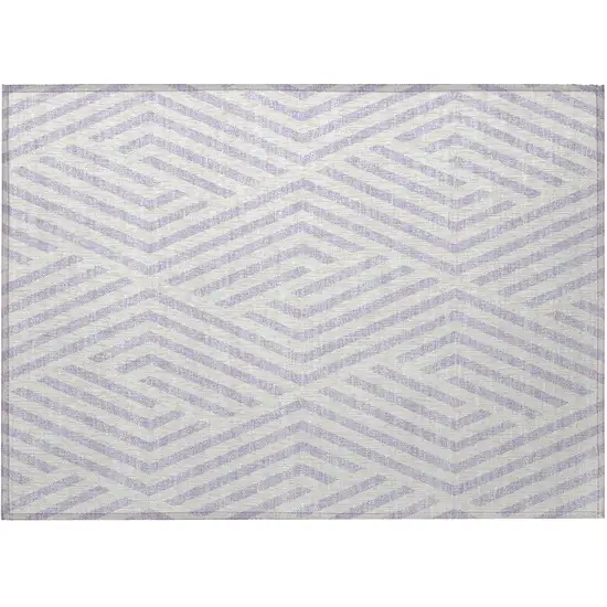 Lavender and Ivory Geometric Washable Non Skid Indoor Outdoor Area Rug Photo 5