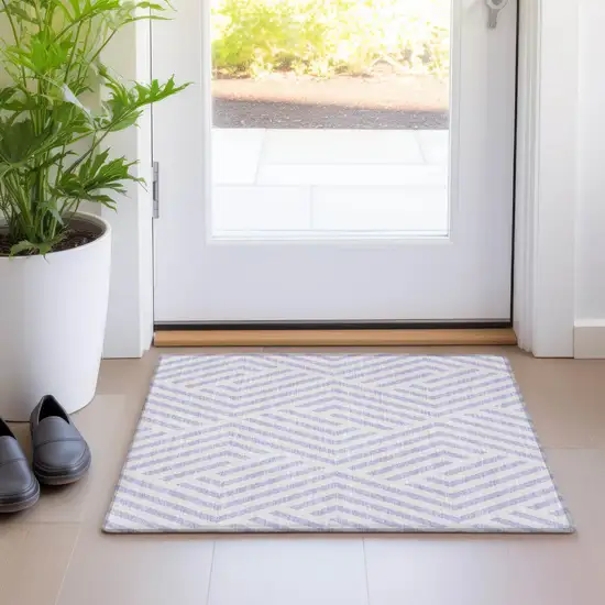 Lavender and Ivory Geometric Washable Non Skid Indoor Outdoor Area Rug Photo 9