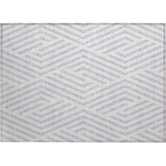 Lavender and Ivory Geometric Washable Non Skid Indoor Outdoor Area Rug Photo 2