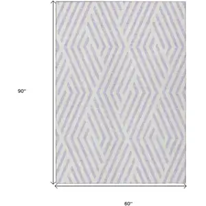 Photo of Lavender and Ivory Geometric Washable Non Skid Indoor Outdoor Area Rug