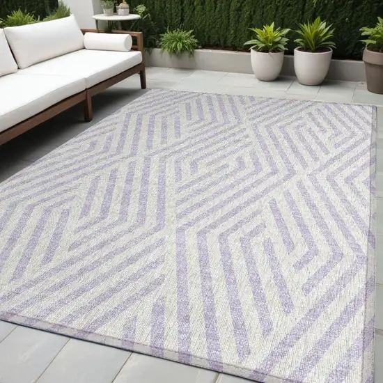 Lavender and Ivory Geometric Washable Non Skid Indoor Outdoor Area Rug Photo 1