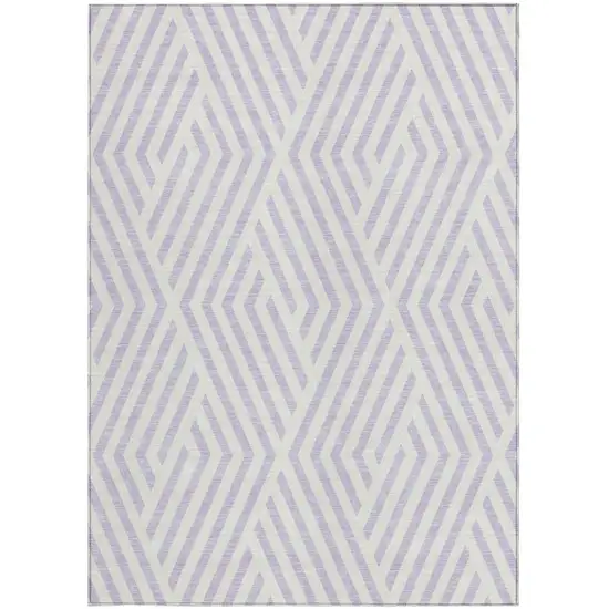 Lavender and Ivory Geometric Washable Non Skid Indoor Outdoor Area Rug Photo 4