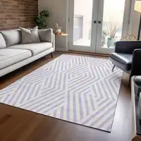 Photo of Lavender and Ivory Geometric Washable Non Skid Indoor Outdoor Area Rug