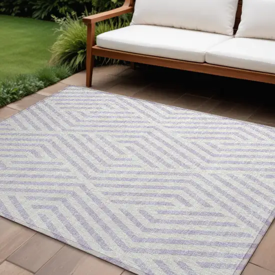 Lavender and Ivory Geometric Washable Non Skid Indoor Outdoor Area Rug Photo 1