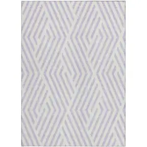 Photo of Lavender and Ivory Geometric Washable Non Skid Indoor Outdoor Area Rug