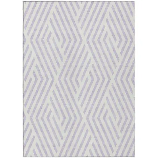 Lavender and Ivory Geometric Washable Non Skid Indoor Outdoor Area Rug Photo 2