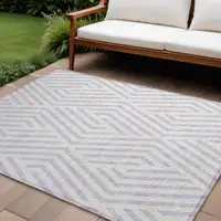 Photo of Lavender and Ivory Geometric Washable Non Skid Indoor Outdoor Area Rug