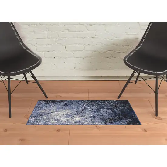 Light Blue Abstract Power Loom Distressed Area Rug Photo 3