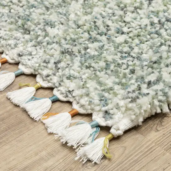 Light Blue And Ivory Abstract Shag Area Rug With Fringe Photo 5