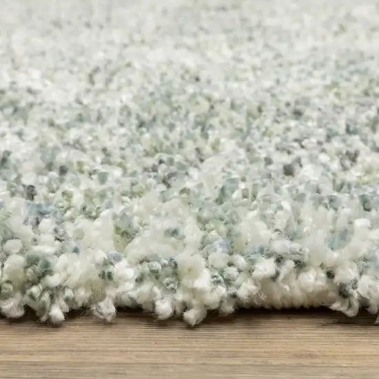 Light Blue And Ivory Abstract Shag Area Rug With Fringe Photo 4