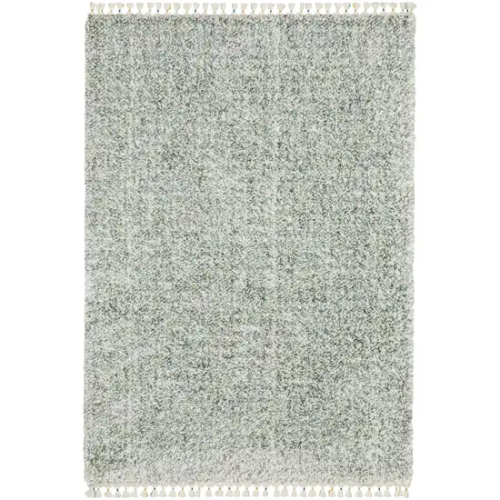 Light Blue And Ivory Abstract Shag Area Rug With Fringe Photo 2