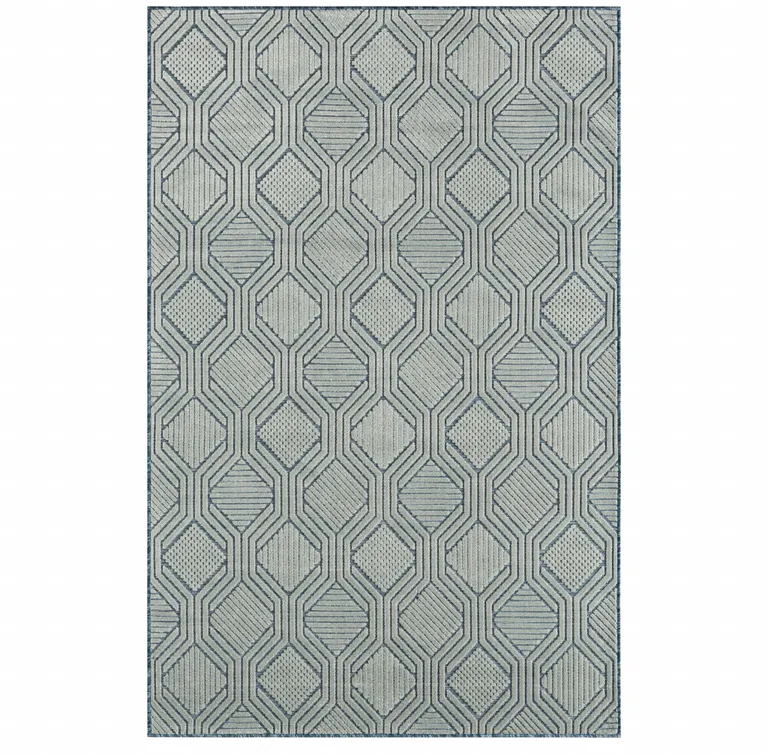 Light Blue And Navy Geometric Stain Resistant Area Rug Photo 1