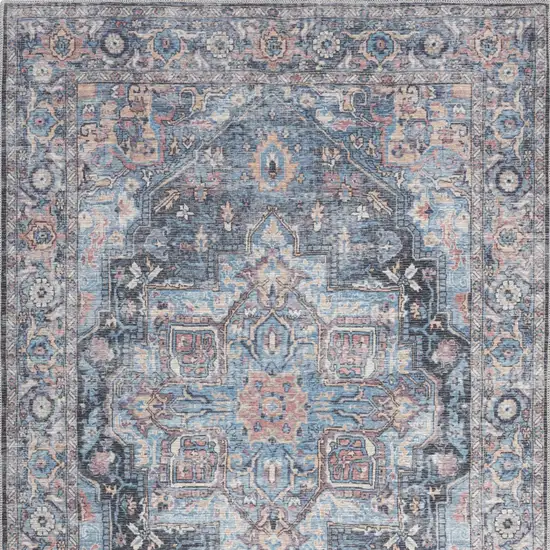 Light Blue And Orange Medallion Distressed Washable Area Rug Photo 4