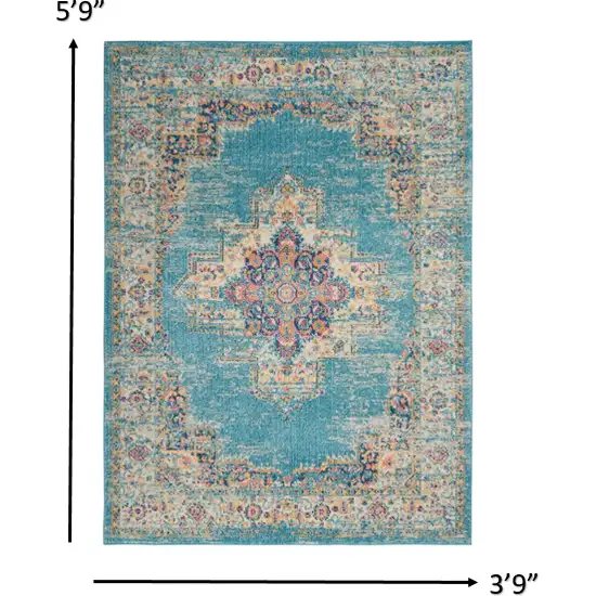 Light Blue Distressed Medallion Area Rug Photo 5