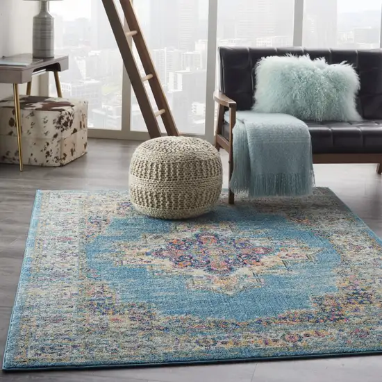 Light Blue Distressed Medallion Area Rug Photo 7