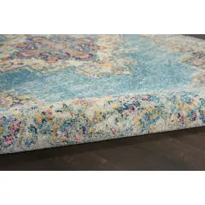 Photo of Light Blue Distressed Medallion Area Rug