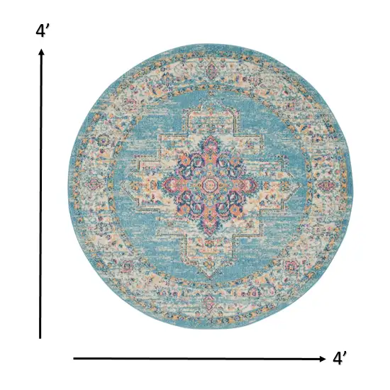 Light Blue Distressed Medallion Area Rug Photo 4