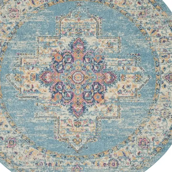 Light Blue Distressed Medallion Area Rug Photo 8