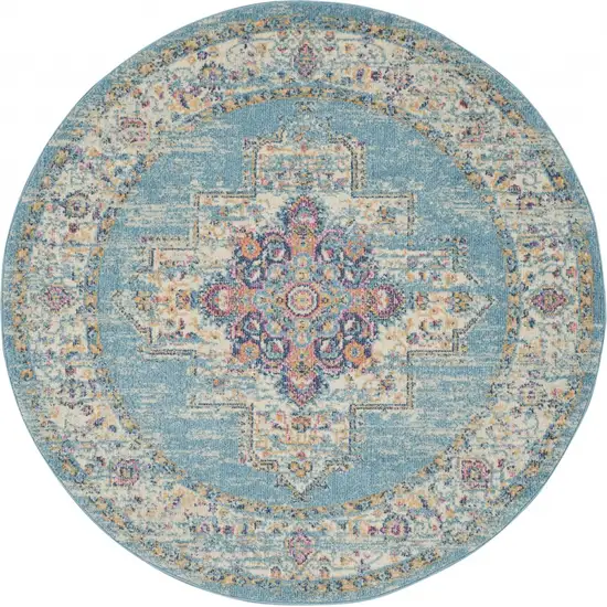 Light Blue Distressed Medallion Area Rug Photo 1