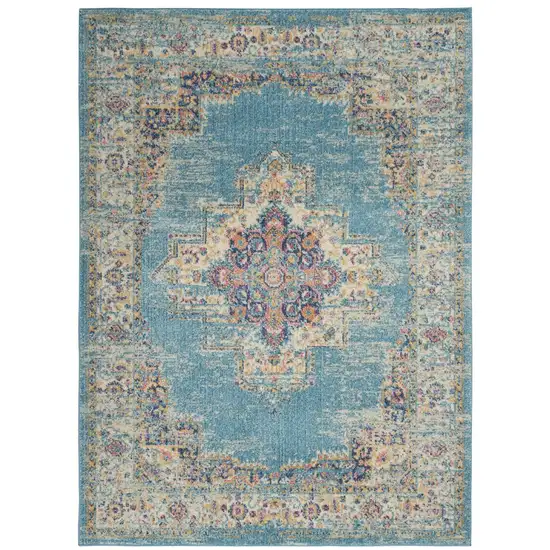 Light Blue Distressed Medallion Area Rug Photo 1