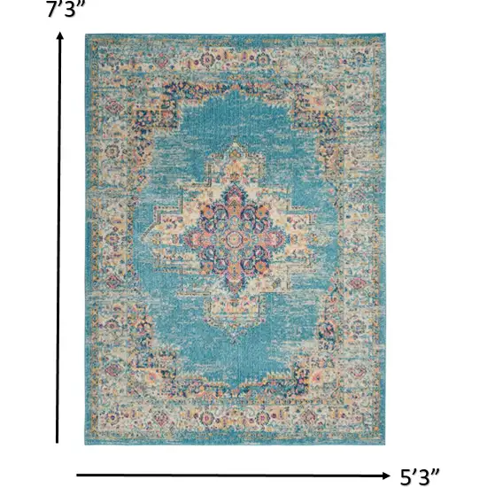 Light Blue Distressed Medallion Area Rug Photo 5