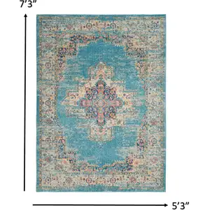 Photo of Light Blue Distressed Medallion Area Rug