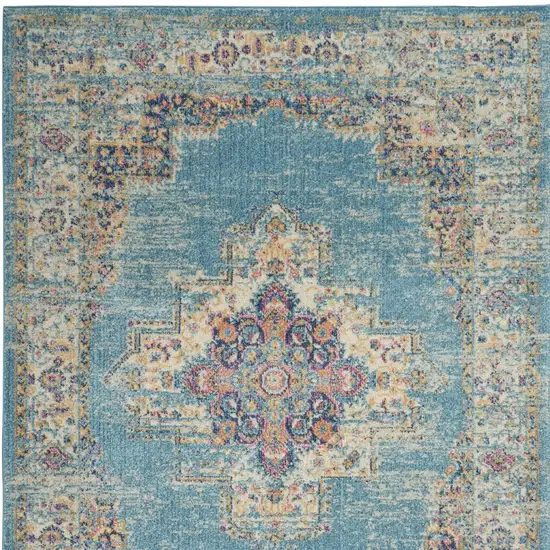 Blue And Ivory Southwestern Distressed Area Rug Photo 8